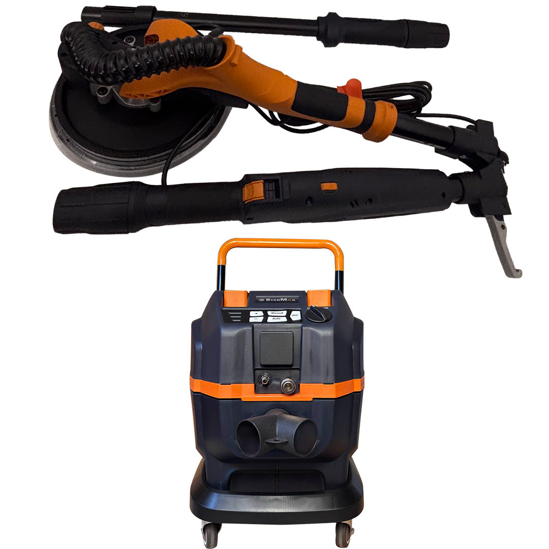 Set slefuitor glet de pereti telescopic 710 W, si aspirator 1400W umed/uscat STARMAX 3800-EU clasa M Set slefuitor glet de pereti telescopic 710 W, si aspirator 1400W umed/uscat STARMAX 3800-EU clasa M